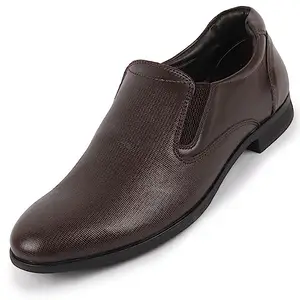 FAUSTO FST KI-514 BROWN-42 Men's Brown Formal Office Textured Side Stitched Genuine Leather Slip On Shoes (8 UK)