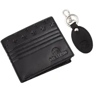 MEHZIN Men Formal Black Genuine Leather RFID Wallet & Key Ring 2Pcs Combo Gift Set (8 Card Slots) Wallet & Key Ring Combo Gift Set Style-165