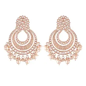 Amazon Brand - Anarva  18k Rose Gold Plated Big Chandbali Earrings Glided With Kundan & Pearl for Women (E2860RG)