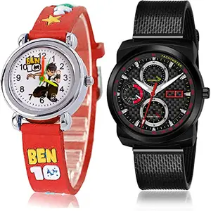 NIKOLA Quartz Analog Red and Black Color Dial Men Watch - BK119-(60-S-10) (Pack of 2)