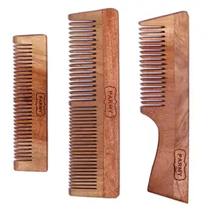 PARMY Neem Wooden Comb | Hair Growth, Hairfall, Dandruff Control | Hair Straightening, Frizz Control | Comb for Men, Women (PACK OF 3 COMB)