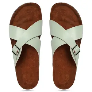 MOZAFIA Sea Green Solid Synthetic Leather Comfortable Stylish with Open Toe Casual Flat Sandals & Flip Flops for Women (WSLP-SK-2304-905-C.Green-40)
