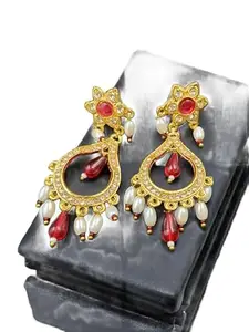 Rajasthan Enterprises Traditional Indian Pearl Beaded Necklace Set with Toned Pendant and Earrings Style_52