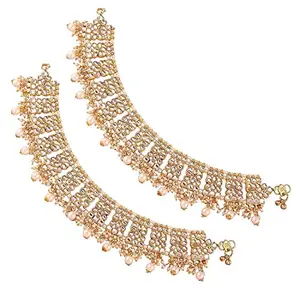 Amazon Brand - Anarva Gold Plated Bridal Kundan Anklets For Women (A022W)