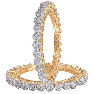 Ratnavali Jewels American Diamond Gold Plated CZ/Diamond Pacheli Kada Bangles for Women/Girls RV3191-2.8
