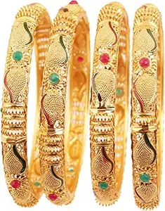 JewarHaat Bangle Finely Hand Engraved Peeled Metal Pretty Mesh Work Jaipur Meenakari Enamel Exclusive Designer Jewelry Bangle Bracelets in Gold Tone for Women (2.6)