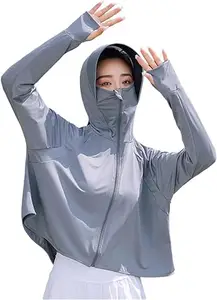 MISSMARRY SPF 50+ Long Sleeve UV Sun Protection Clothing Jacket Hiking Sun Shirt Zip Up Hoodie with Pockets for Summer (Dark Grey)