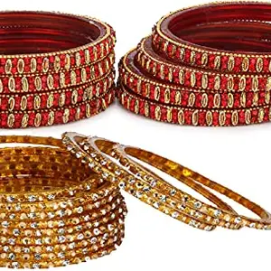 Colorful Glass Bangle/Kada Set Combo Ornamented With Colourful Chips & Beads_G600 (AkBang2-AFS1.d_bang)