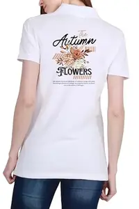 Autumn Flowers White Women Polo (Back) T-Shirt