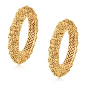 Peora Traditional Gold Plated Metal Bangle Ethnic Fashion Jewellery Gift for Women (Size - 2.6 inch, Set of 2)