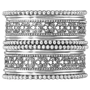 Peora Traditional Silver Plated 2.8 inch Metal Bangles Ethnic Stylish Fancy Fashion Jewellery Navratri Gift for Women (Set of 1)