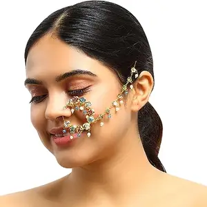 Sherly Fashion Cubic Zirconia Brass Nathiya | Traditional Indian Nose Ring for Women | Elegant & Ethnic Jewellery | Multicolor