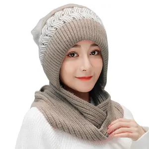 Winter Cap for Women Woolen Cap with Mufflers for Women, 2in1 Winter Scarf Knitted Woolen Muffler for Women, Girl Muffler Woolen Cap, Stylish Woolen Caps for Women Multicolor