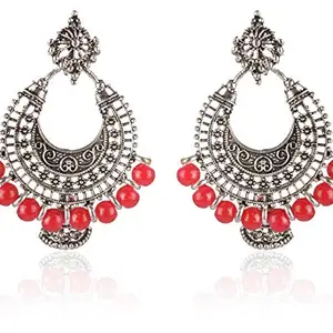 Chooseberry Boho Collection Oxidised Red Chandbali with Jhumki Beaded Drop & Dangle earrings for Women
