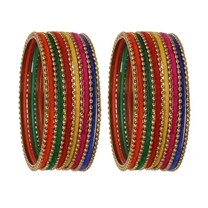 Traditional Gold Plated Multicolour Velvet Metal Bangles Set For Women And Girls - Set of 26 (2.8)