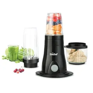 UNICHEF Perfect Chef 5-in-1 Food Processor, Blender and Chopper with Multiple Attachments, Black
