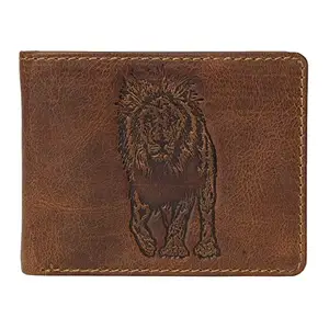 Karmanah Lion Embossed Genuine Leather Men's Wallet RFID Protected (Light Brown)