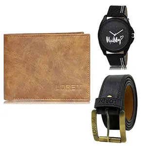 LOREM Watch-Artificial Leather Belt & Wallet Combo for Men (Fz-Lr31-Wl13-Bl01)