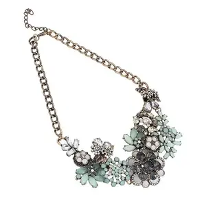 SOHI Women's The Garden Of Eden Statement Necklace For Casual Wear | Mint Green Colour | Alloy Material | Lobster Clasp Closure | Artificial Stone Necklace| Statement Necklace For Women & Girls