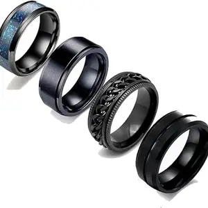 VIEN 4Pcs Stainless Steel Rings for Men Cool Spinner Rings for Men Band Rings for Men Anxiety Rings Wedding Pormise Rings Set (20)