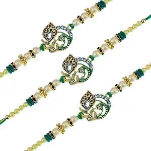 brown leaf Beautiful Mor Pankh Elegant Fancy designer Kundan Meena Work Rakhi Raksha Bandhan Gift Band Moli Bracelet Wristbands Rakhi Combo (Pack Of 4) for Brother bhaiya With Tilak Pack