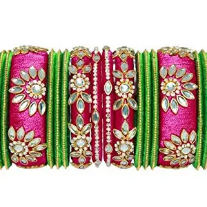 Blue jays hub Silk Thread Bangle Set of 22,Pink,Green Color kundans for Women/Girls (2.6)