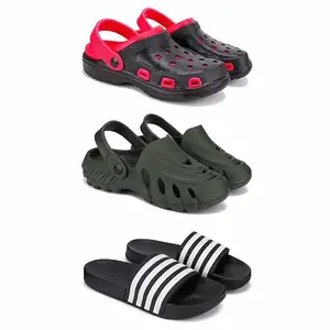 DRACKFOOT-Lightweight Classic Clogs || Sandals with Slider Adjustable Back Strap for Men-Combo(3)-3017-3137-3024-7 Black