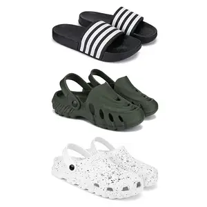 Lightweight,Classic SliderSandals with Clogs for Men-Combo(3)-3024-3137-3057-10 White-4098