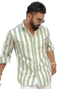 Mahima Ethnic Centre's Women's Cotton Blend Collared Striped Patterned Regular Fit Full Sleeves Formal Shirt