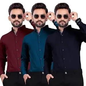 Pinkmint Men's Solid Shirt | Soft Cotton Blend | Casual Shirt | Plain | Full Sleeve - Regular Fit (Combo Pack of 3 | Available in Plus Size)
