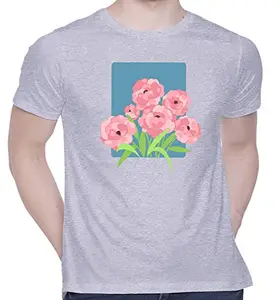 CreativiT Graphic Printed T-Shirt for Unisex Flowers Tshirt | Casual Half Sleeve Round Neck T-Shirt | 100% Cotton | D00055-20_Grey_XXX-Large