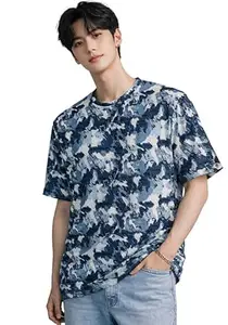 London Hills Men Camouflage Printed Loose Fit T-Shirt | Crew Neck Soft Breathable Casual Half Sleeve | Men Abstract Print T-Shirts Daily & Streetwear Use