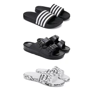 DRACKFOOT Lightweight,Classic Slider || Sandals with Clogs for Men-Combo(3)-3024-3115-3104-9 White