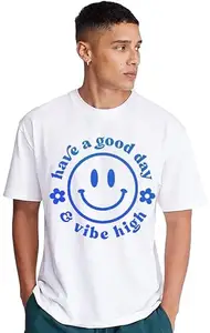 Epiko Graphic Smiley Print Mens Baggy Overszied Oversized Tshirt White
