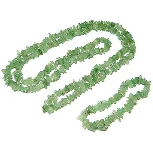Nature's Crest Green Aventurine Natural Stone Tumbled Chip Necklace 32" & Bracelet Set Gemstone for Vastu Healing Mediation Reiki & Pooja