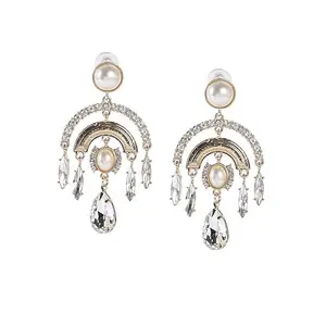 SOHI Women's The Lustre Drop Earrings For Casual Wear | Crystal Silver Colour | Alloy Material | Push Back Closure | Artificial Stone Earrings | Drop Earrings For Women & Girls