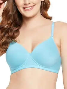 Clovia Women's Cotton Solid Lightly Padded Full Cup Wire Free T-Shirt Bra (BR1049R03_Blue_38B)