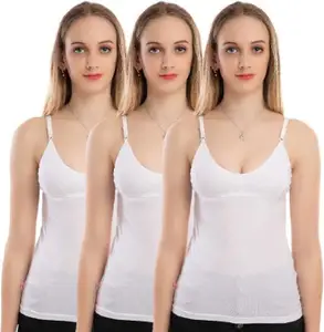 Pure Cotton Women's Regular Fit Camisole (Large_White) Pack of 3
