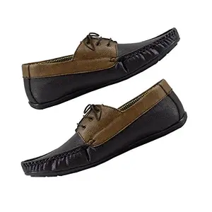 HORUS Faux Leather Brown & Tan Lace Up Semi Formal Casual Boat Shoes for Men