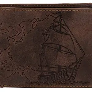 Karmanah World Map Traveller Voyager Genuine Leather Men's Wallet | Pure Leather Wallet for Men with Vintage Wallet | Wallet Gifts for Men | RFID-Protected Leather Wallet | Dark Brown