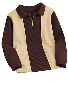 AUSK T-Shirt for Men Zip Neck Texture Self Design Cotton Blend Mens Tshirts