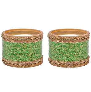 Lucky Jewellery Bridal Bangle Set Dhanteras/Diwali/Bhai Dooj Collection Wedding Punjabi Chuda Designer Chura CZ Stone with Kundan Stone Green Color Small Size Choora For Women (372-M1C1-E262-G-28)