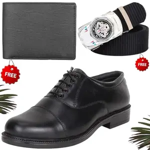 Vitoria Men's Attractive PU Formal/Party Shoes | Shoes Combo with Free Wallet & Belt | Stylish & Comfortable | Ideal for Office, Casual Outings, Parties (5195_VTOR-BLK-1008) (Multicolor)(Size: 10UK)