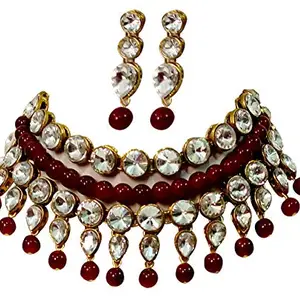JN Handicraft Maroon Kundan Beads Glass Chokar Necklace for Women and Girl's