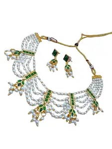 Rajasthan Enterprises Traditional Indian Pearl Beaded Necklace Set with Toned Pendant and Earrings Style_191