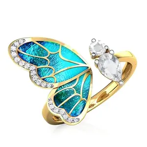 RUVEE Designer Enamel Painted Colorful Butterfly Crystals Gold Plated Brass Alloy Ring for Women & Girls