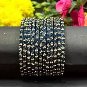 Bangle Women's Traditional designer glass zircon bangles set with rose pattern and golden stone work stylish for occasional wear(Pack of 12 Pcs)