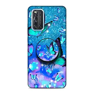 Screaming Ranngers Designer Printed Hard Plastic Matt Finish Mobile Case Back Cover with Mobile Holder for Vivo V19 (Butterfly/Girl Design)