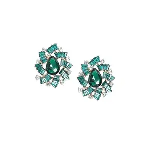SOHI Women's Emerald Green Sapphire Opulence Stud Earrings For Casual Wear | One-Size | Alloy Material |Push Back Closure | Artificial Stone Earrings Crafted For Woman & Girls