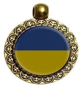 Ukraine (Europe) National Flag Pendant Necklace Chain Locket with Hook (1 Piece) | 25mm Round Alloy Steel | Imported from Thailand